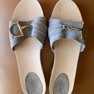 Gucci Blue Suade Horsebit Clog Sandals